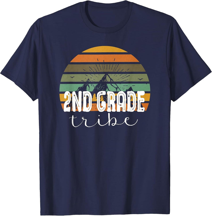 Second Grade Tribe Teacher Student Team 2nd Grade Retro T-Shirt - Navy Blue