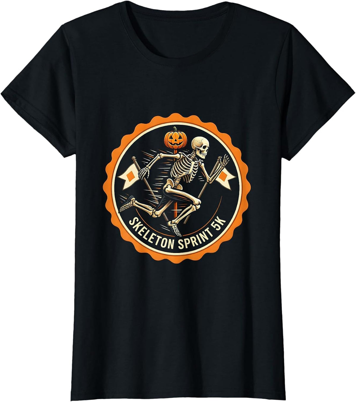 Skeleton Sprint 5K Funny Halloween Runner Race Matching T-Shirt - Black