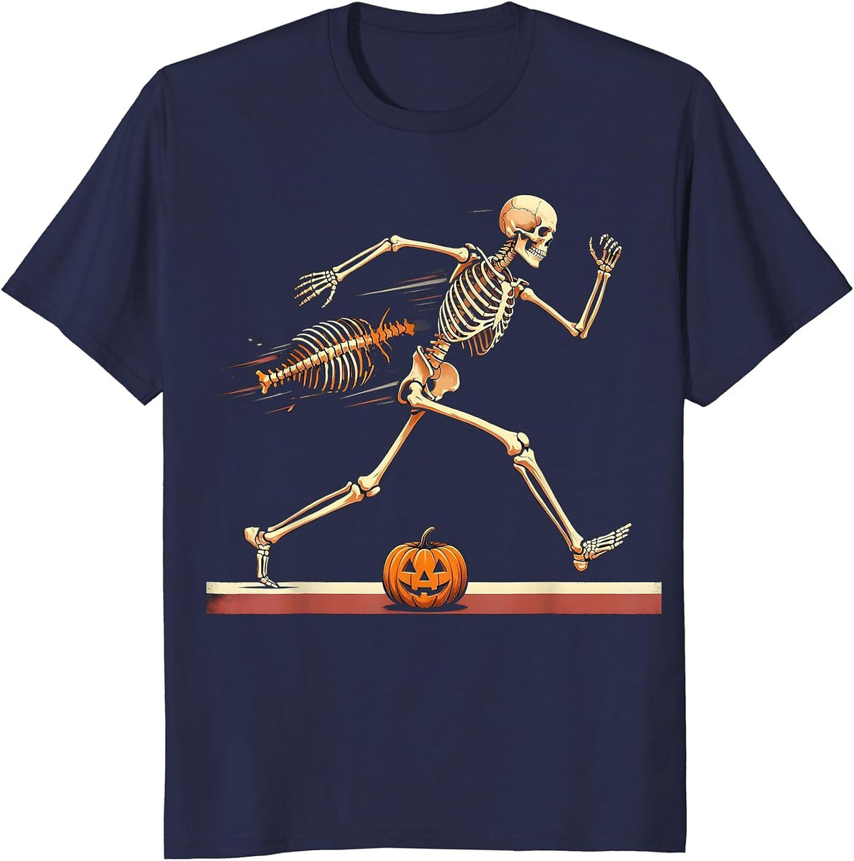 Skeletal Runner Halloween Running Club Humor T-Shirt - Navy Blue