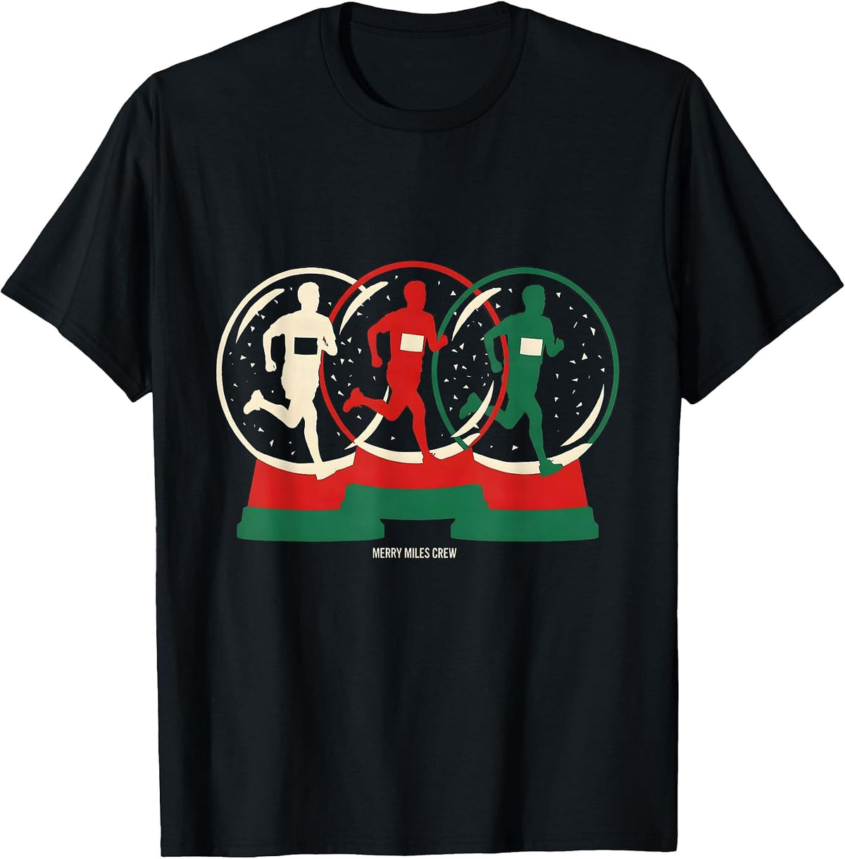 Men's Merry Miles Crew Funny Christmas 5K Run Runner Squad T-Shirt - Black