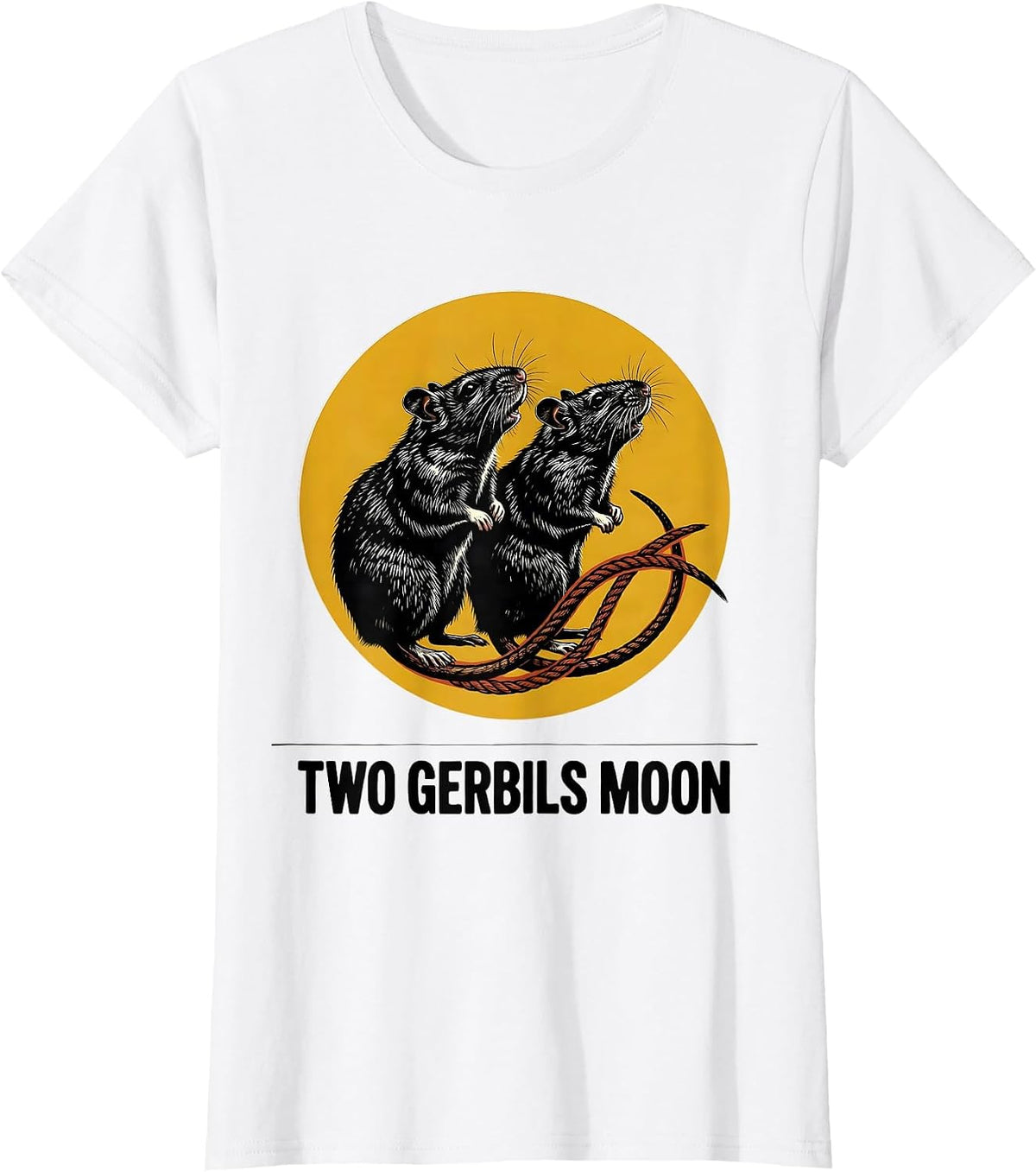 Two Gerbils Moon Funny Small Mammal Pet Lover Humor T-Shirt - White