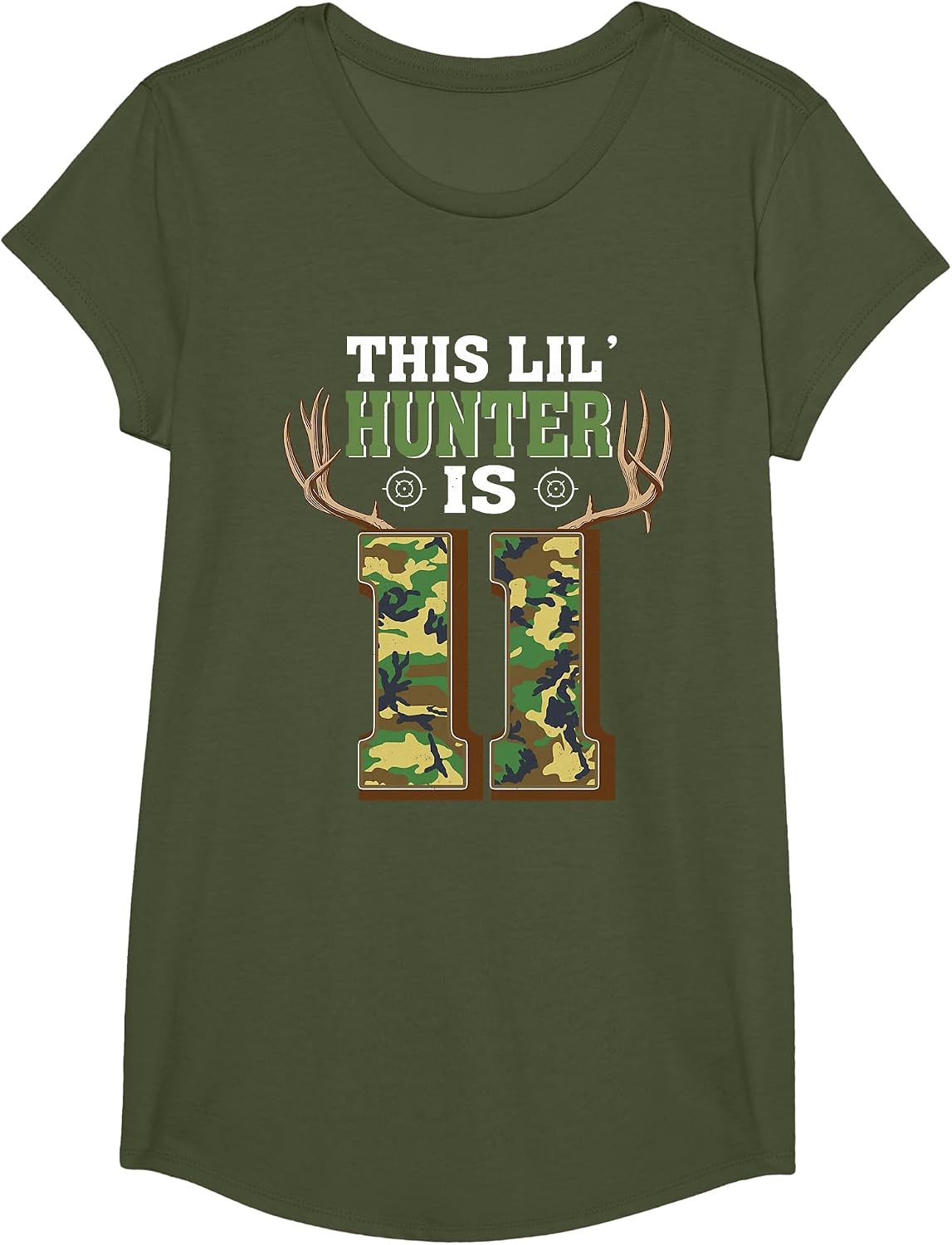 11th Birthday Hunting Deer 11 Year Old Hunter T-Shirt - Girls Olive Green