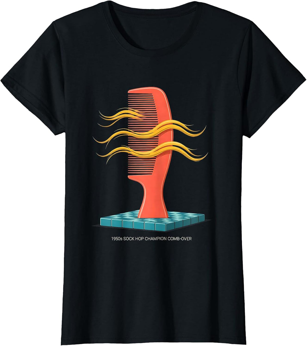 1950s Sock Hop Champion Comb-Over Retro Rockabilly Party T-Shirt - Black