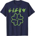 Lucky Sign Language Shirt Deaf St Patricks Day Irish ASL Tee T-Shirt - Navy Blue