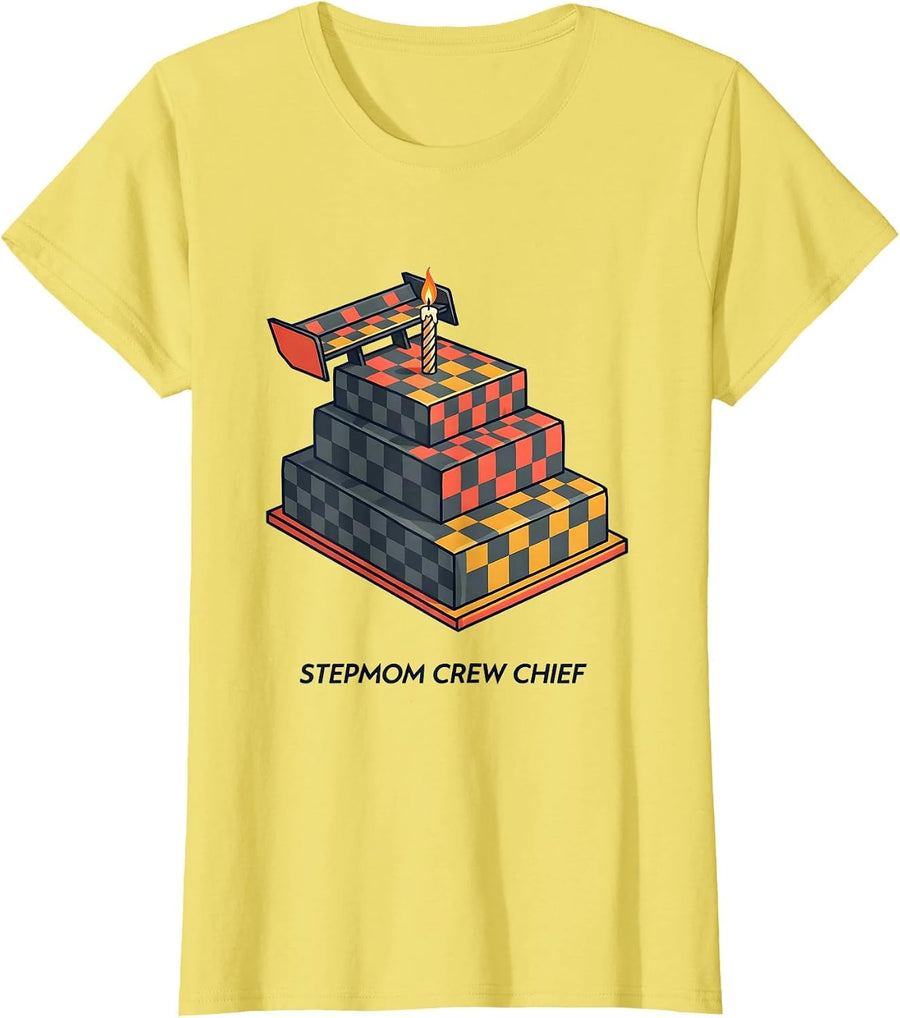 Women's Stepmom Crew Chief Pit Crew Race Car Birthday Party Family T-Shirt - Lemon Yellow