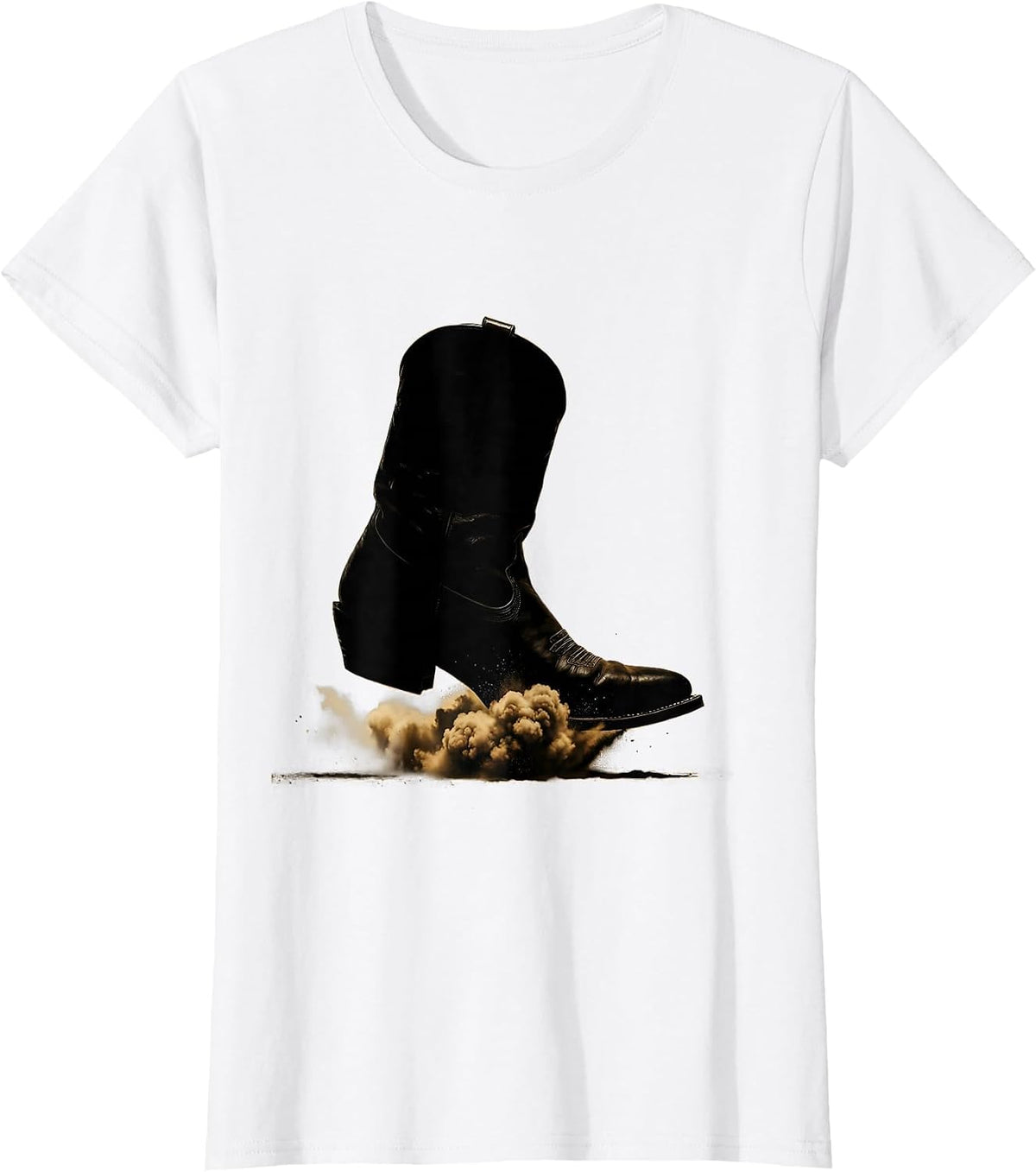 Cowboy Boot Dust Cloud Western Kick Graphic T-Shirt - White