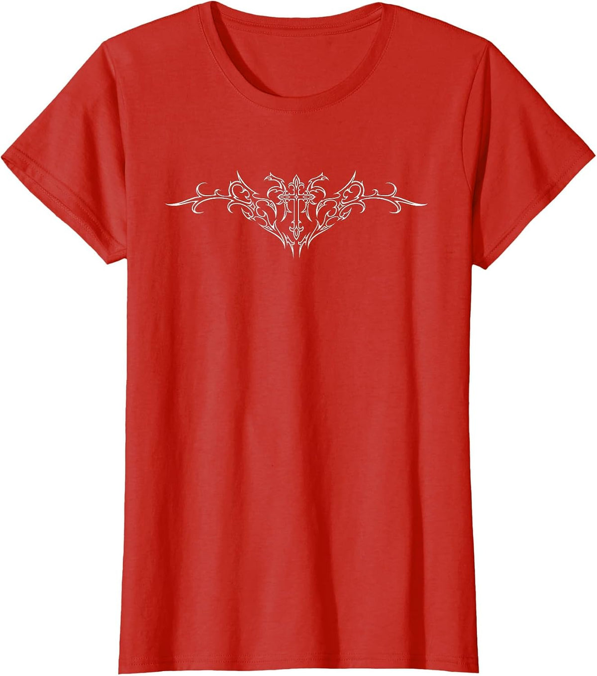 Y2K Alt Egirl Eboy Alternative Mall Trad Goth Cross Tattoo T-Shirt - Red