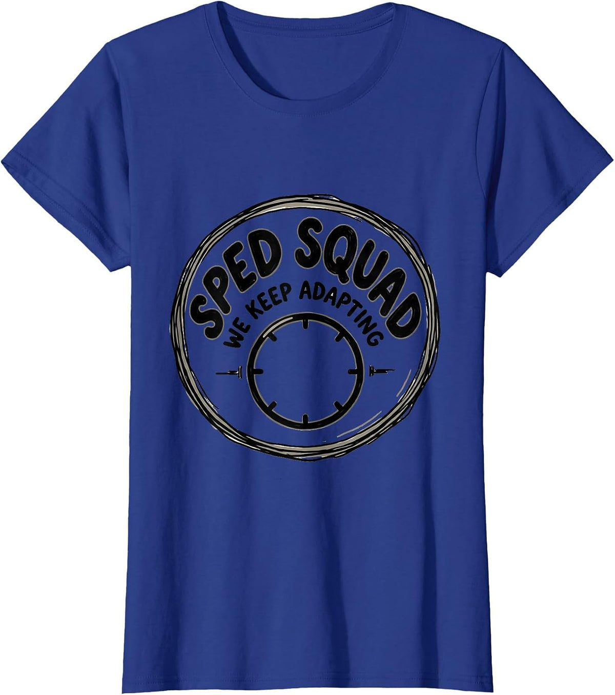 Women's SPED Squad We Keep Adapting Hand-Sketched Teacher T-Shirt - Royal Blue