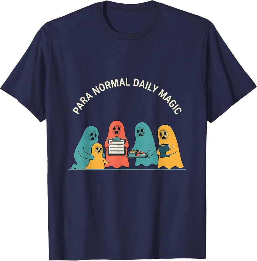 Para Normal Daily Magic Flat Vector Ghost Paraeducator T-Shirt - Navy Blue