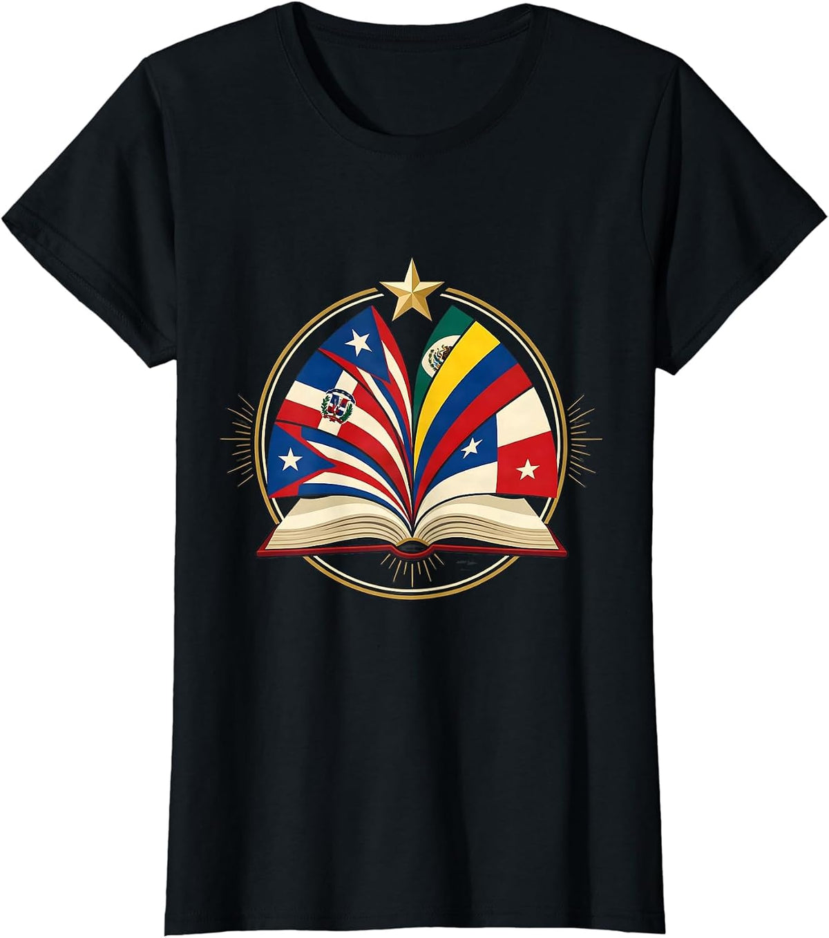 Hispanic Heritage Month Multi-Country Flag Pride Emblem T-Shirt - Black
