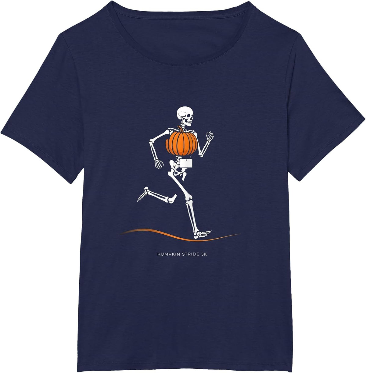 Women's Pumpkin Stride 5K Funny Halloween Running Skeleton Runner T-Shirt - Navy Blue