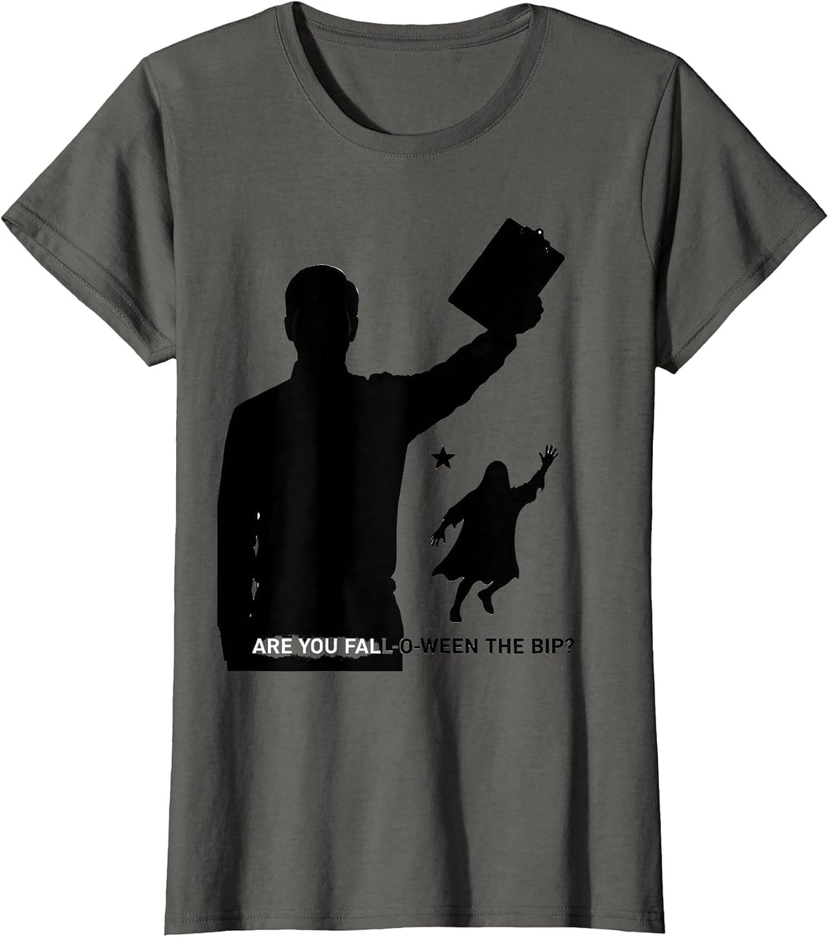 Women's Are You Fall-O-Ween The BIP Teacher Halloween Ghost T-Shirt - Asphalt Grey