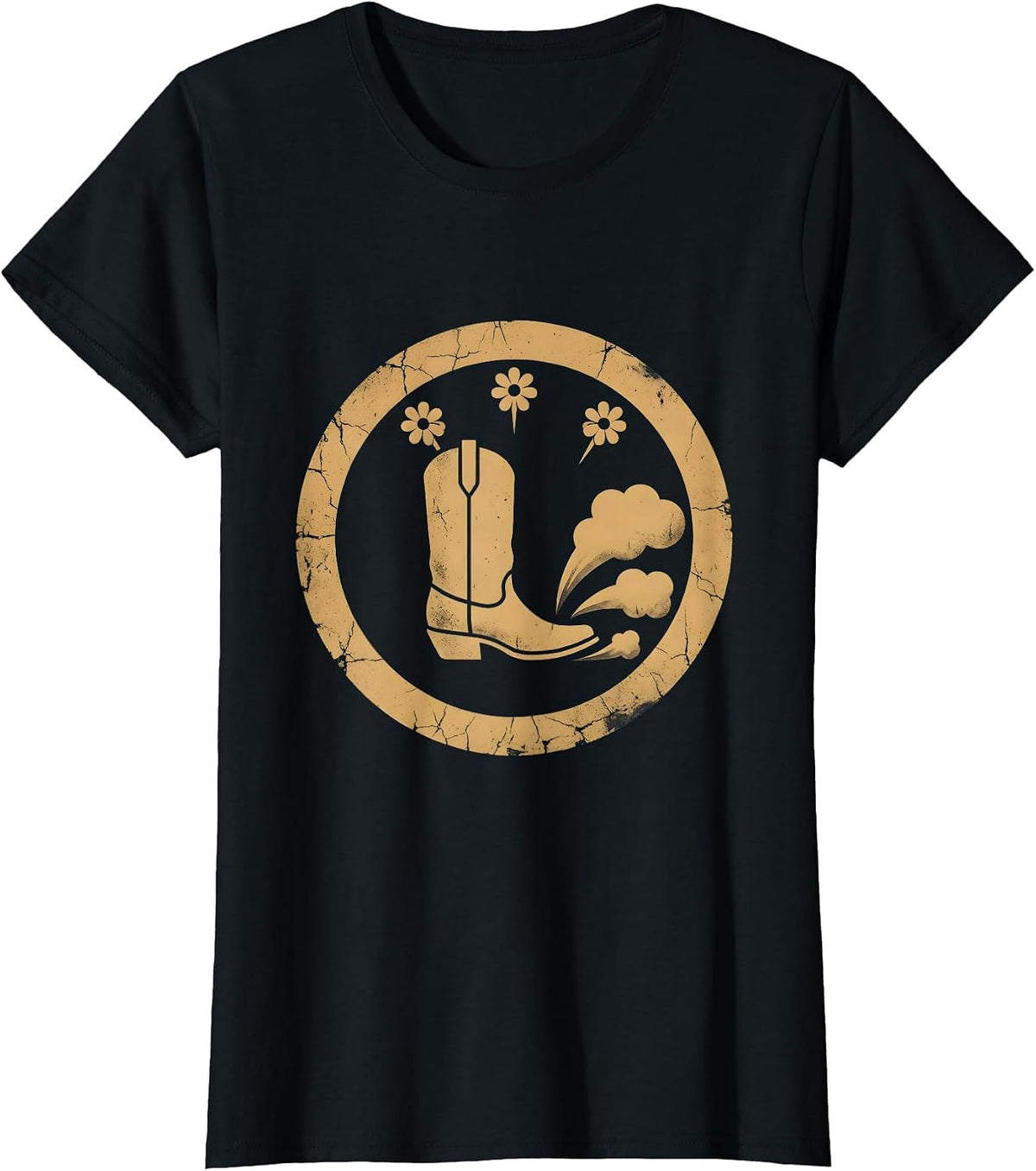 Cowgirl Boot Kicking Up Desert Dust Graphic T-Shirt - Black