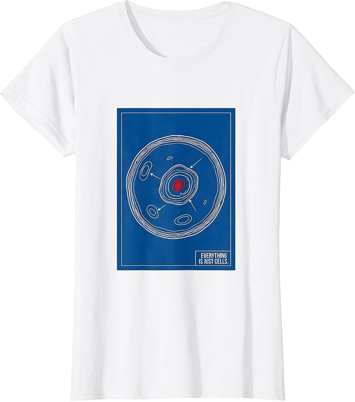 Women's Everything Is Just Cells Technical Blueprint Biology Teacher T-Shirt - White