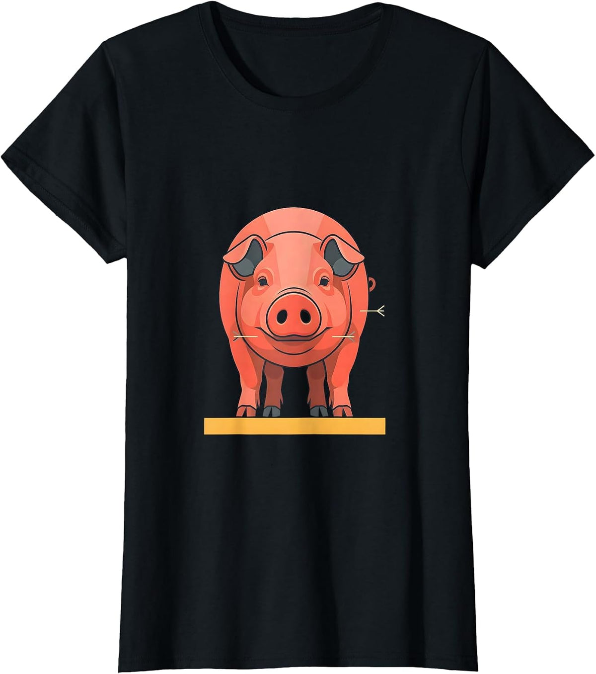 Symmetrical Pink Pig Flat Vector Pet Lover Humor T-Shirt - Black