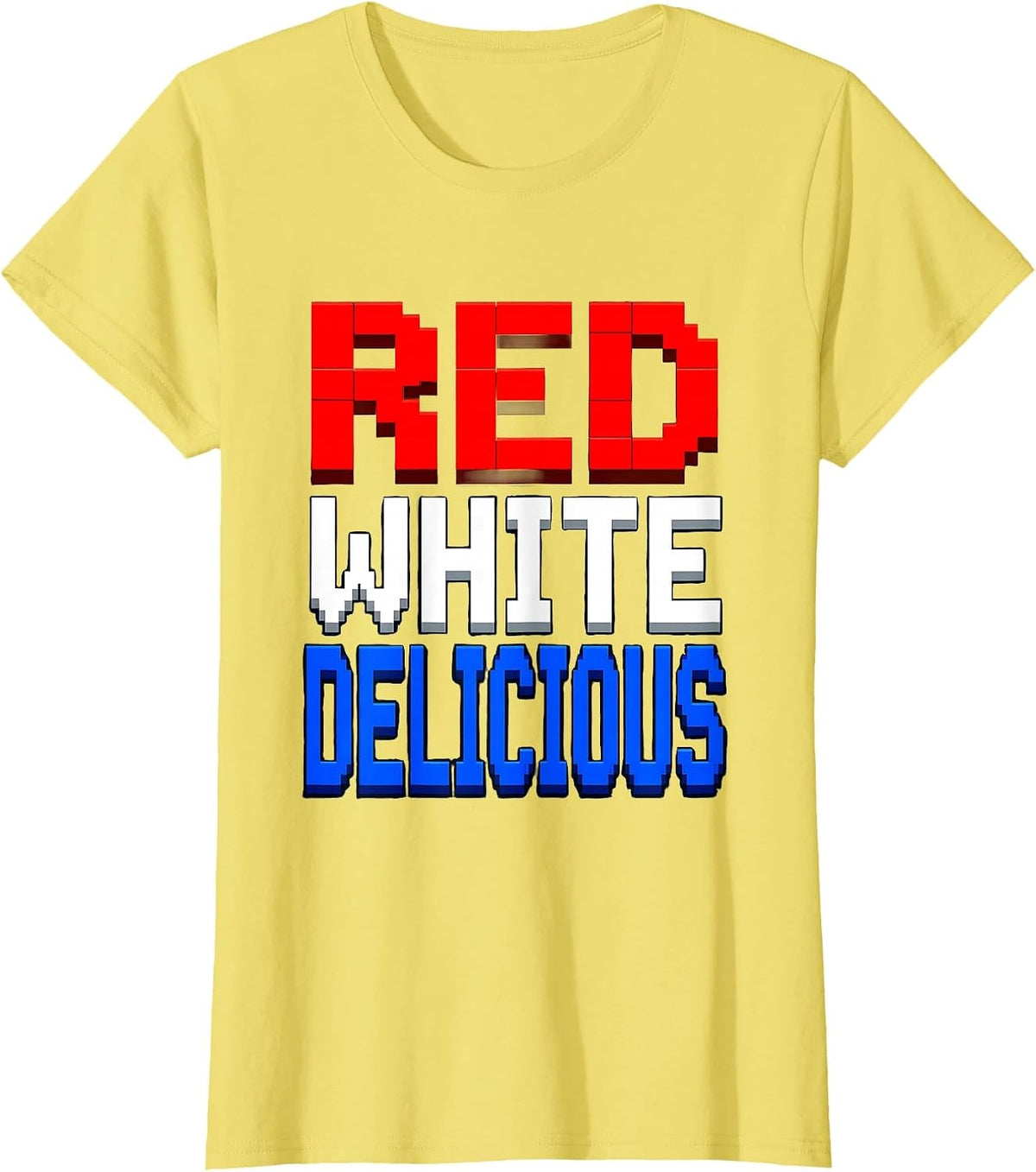 Women's Red White and Blueberry Patriotic Foodie Design T-Shirt - Lemon Yellow