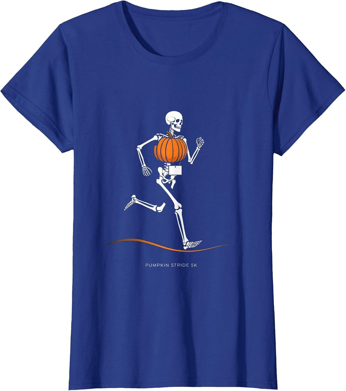 Women's Pumpkin Stride 5K Funny Halloween Running Skeleton Runner T-Shirt - Royal Blue