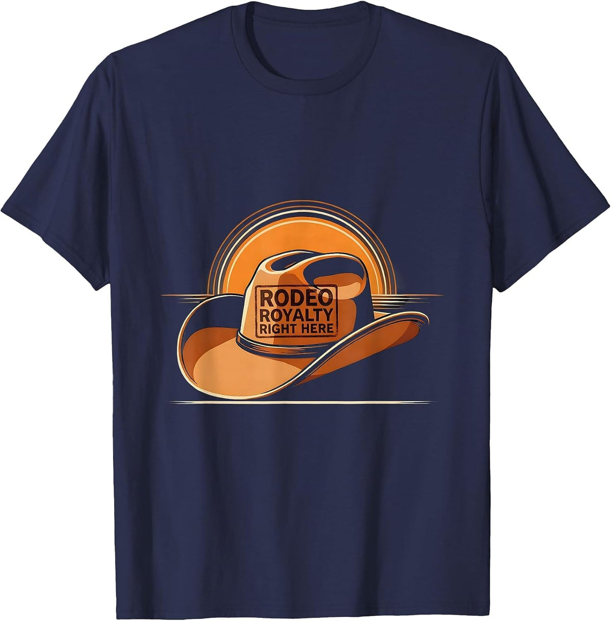 Rodeo Royalty Right Here Western Design T-Shirt - Navy Blue