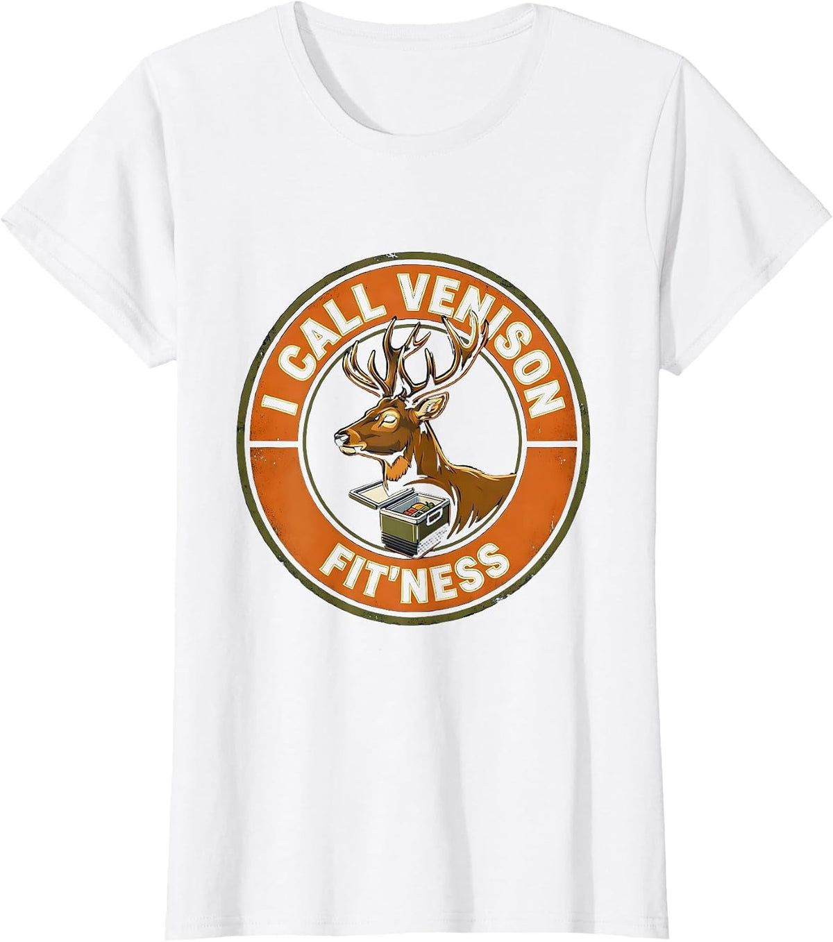 I Call Venison Fit'ness Funny Deer Hunting Dad Joke Hunter T-Shirt - White