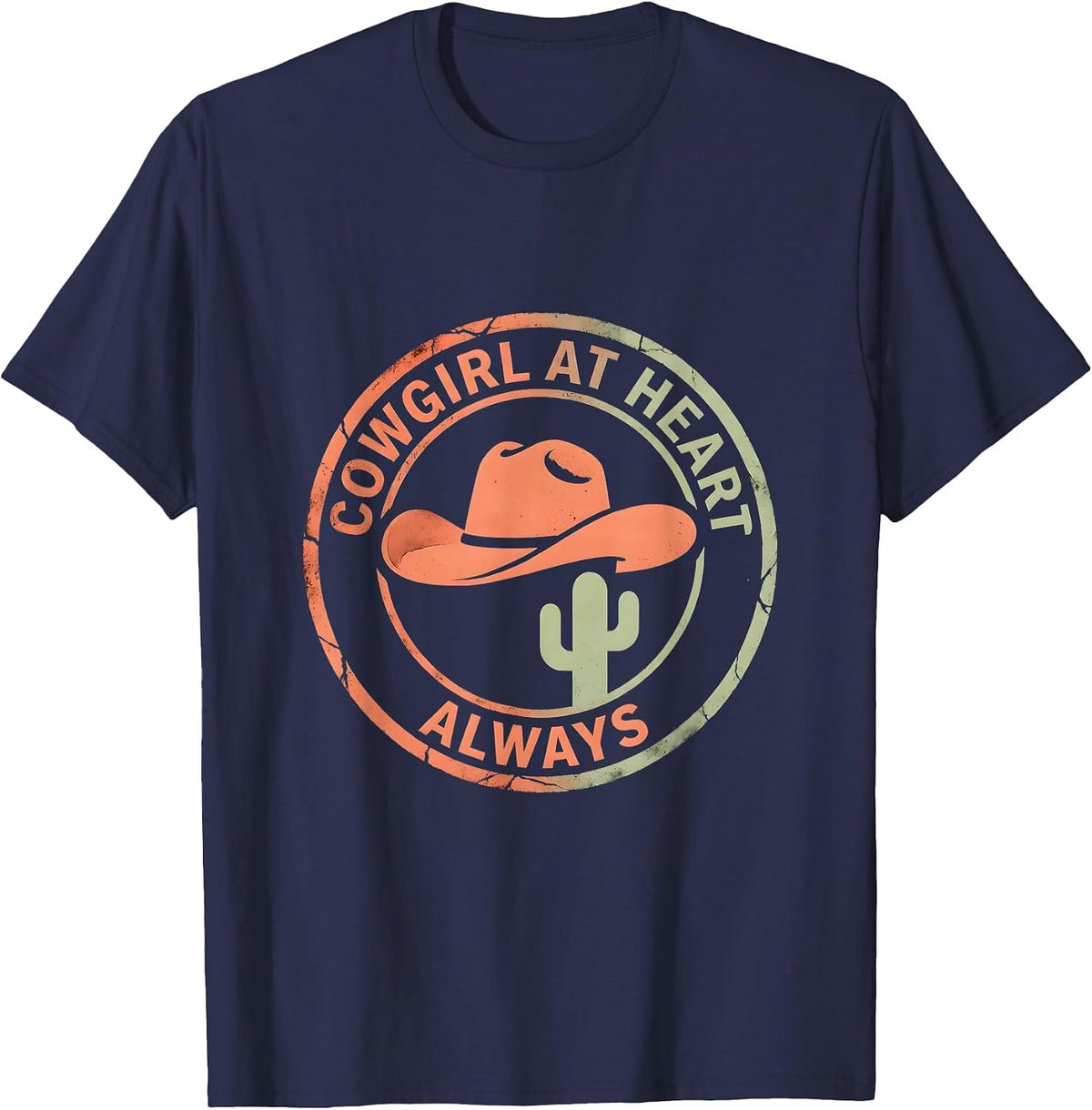 Cowgirl At Heart Always Denim Western Design T-Shirt - Navy Blue
