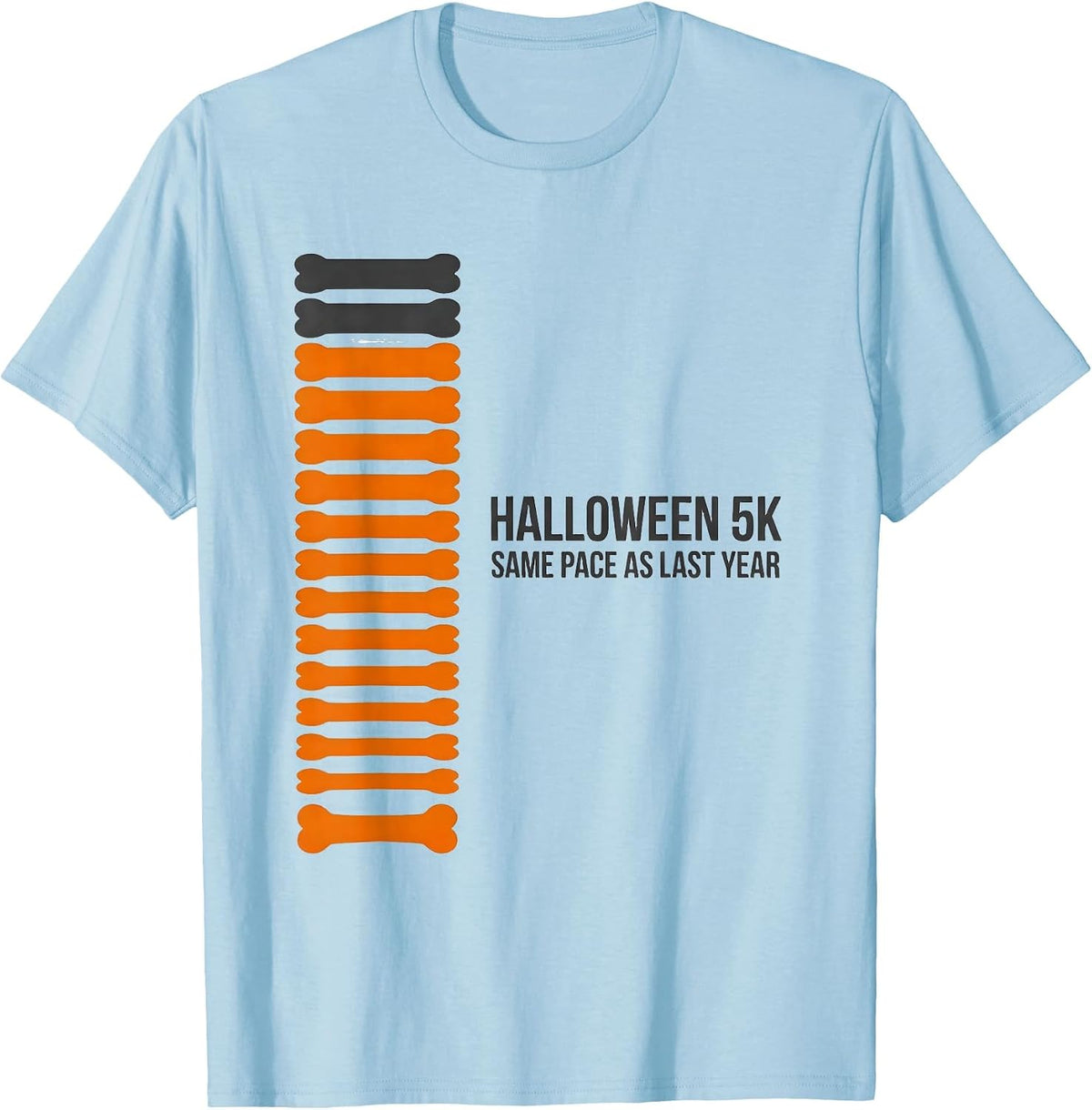 Men's Halloween 5K Same Pace As Last Year Funny Running Skeleton T-Shirt - Baby Blue