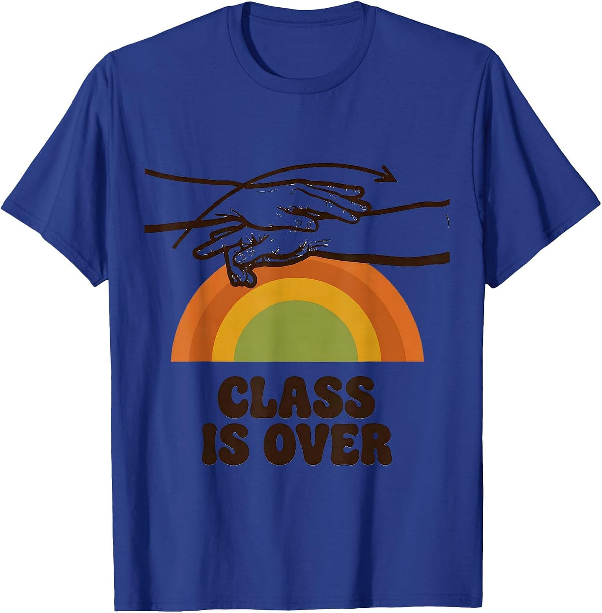 Class Is Over Retro 70s ASL Sign Language Teacher Classroom T-Shirt - Royal Blue