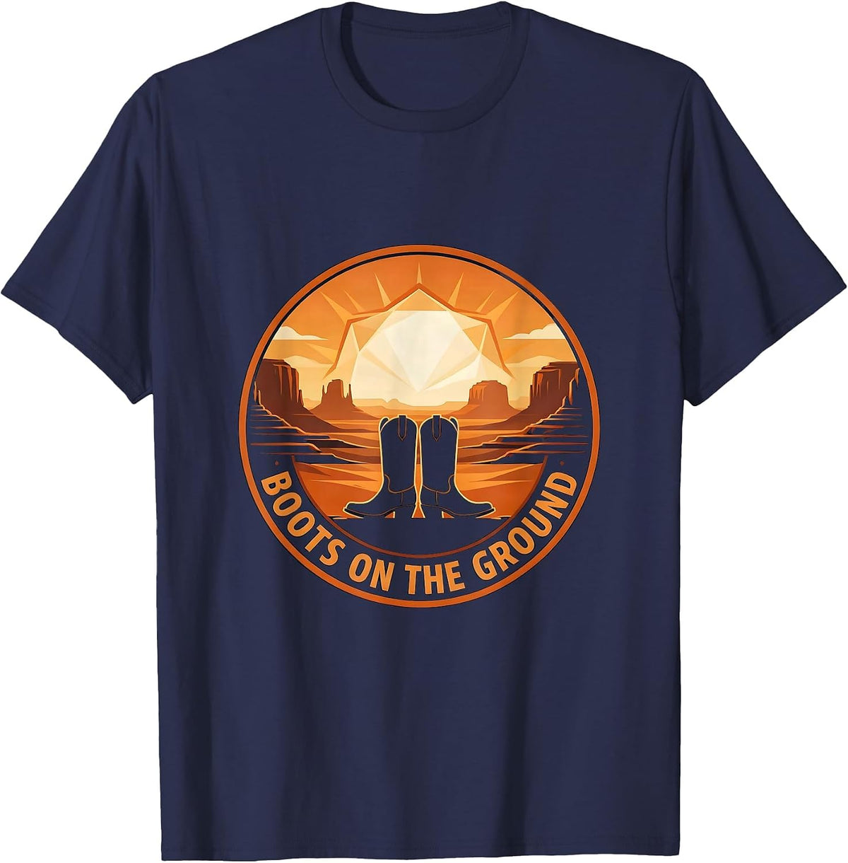 Men's Boots On The Ground Western Design T-Shirt - Navy Blue