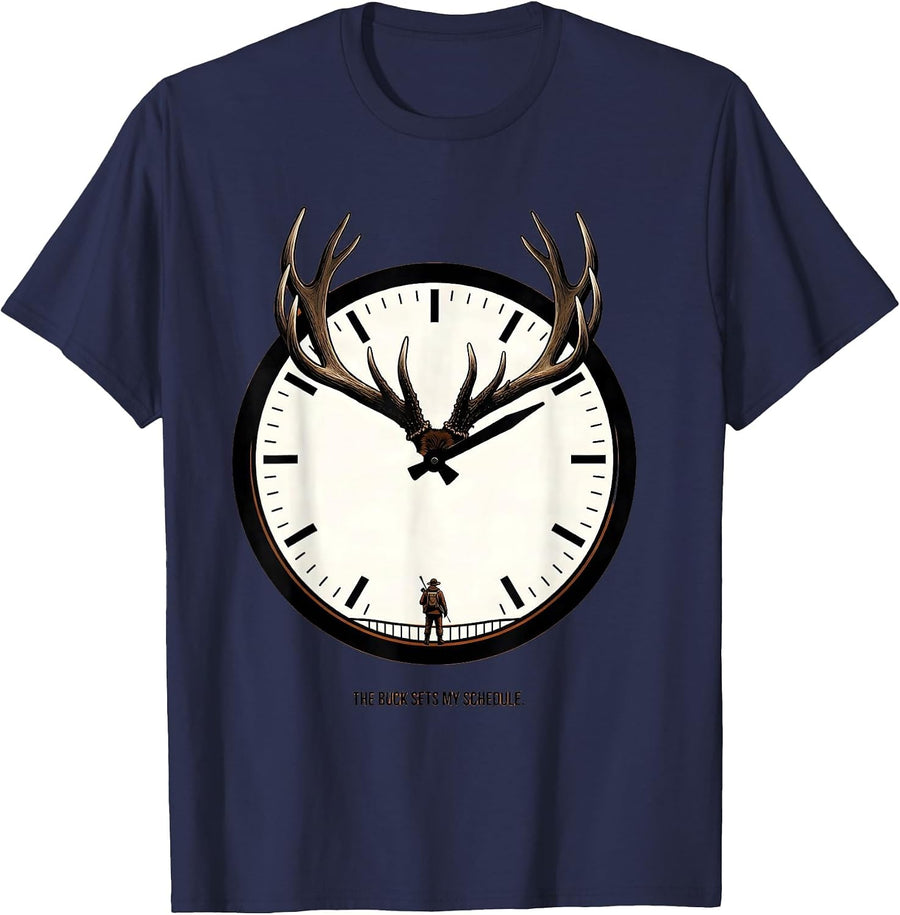 The Buck Sets My Schedule Funny Deer Hunting Dad Humor T-Shirt - Navy Blue
