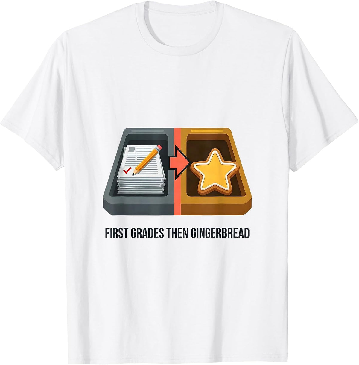 Men's First Grades Then Gingerbread Funny Teacher Christmas Break T-Shirt - White