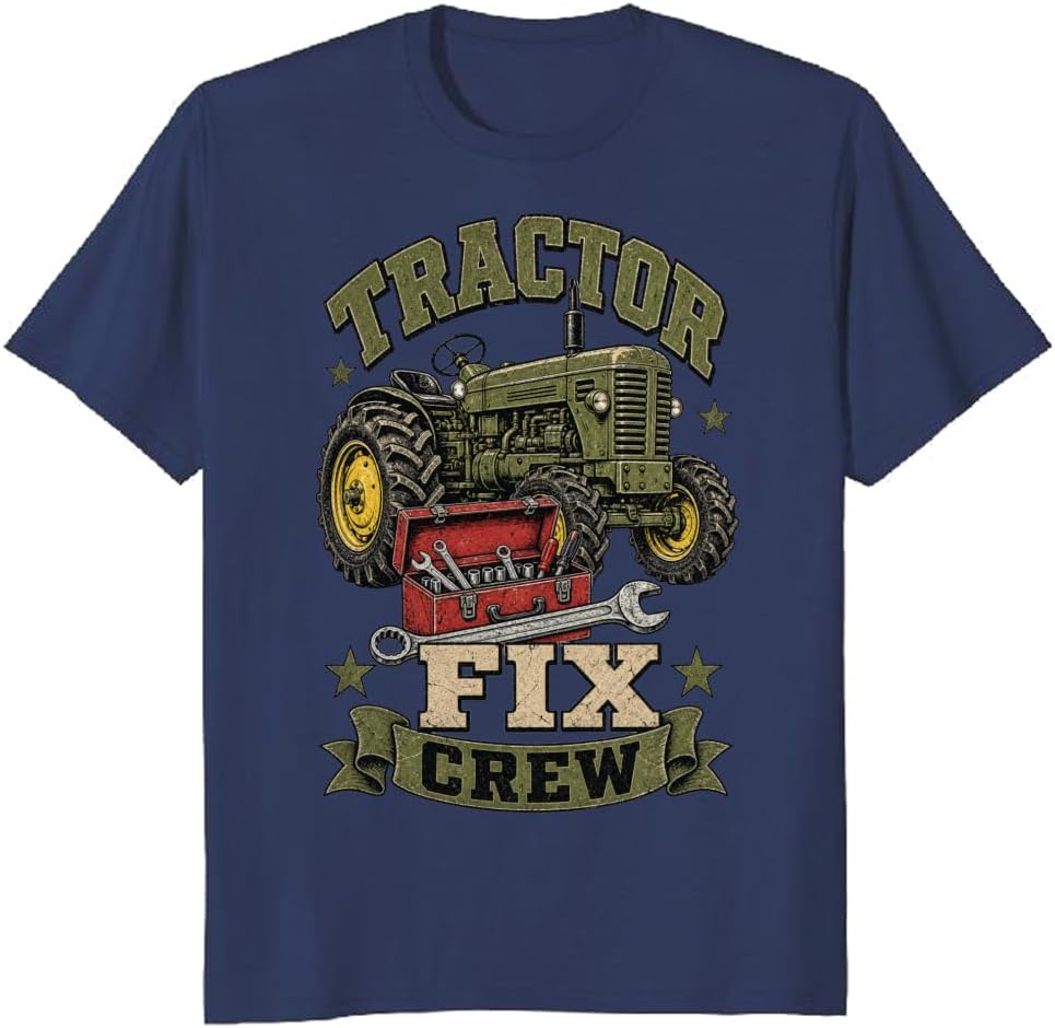 Tractor Fix Crew T-Shirt Vintage Barn Farm Machinery Tee - S5