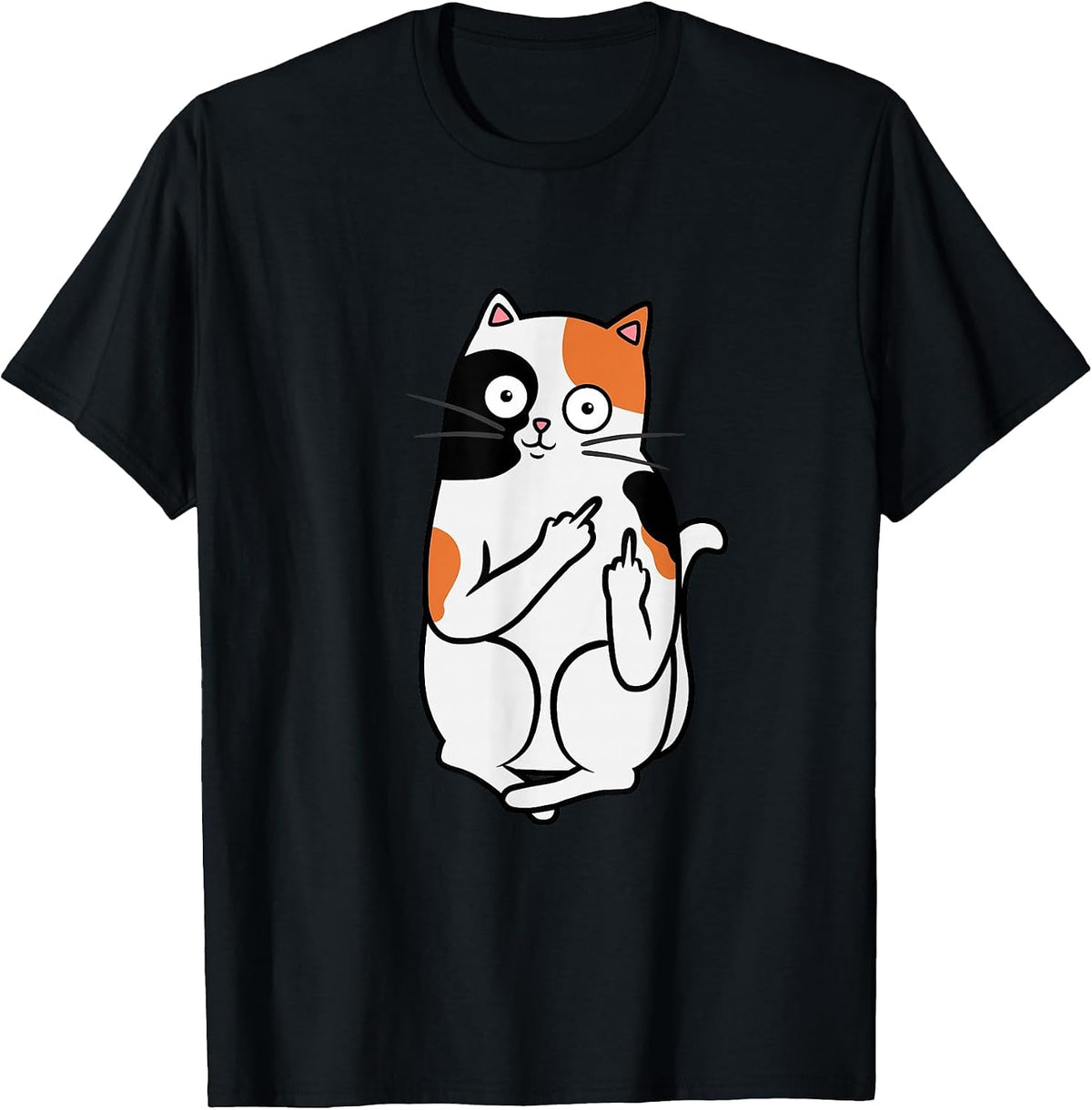 Cat Middle Finger Calico Flippin' Bird Tee T Shirt T-Shirt - Black