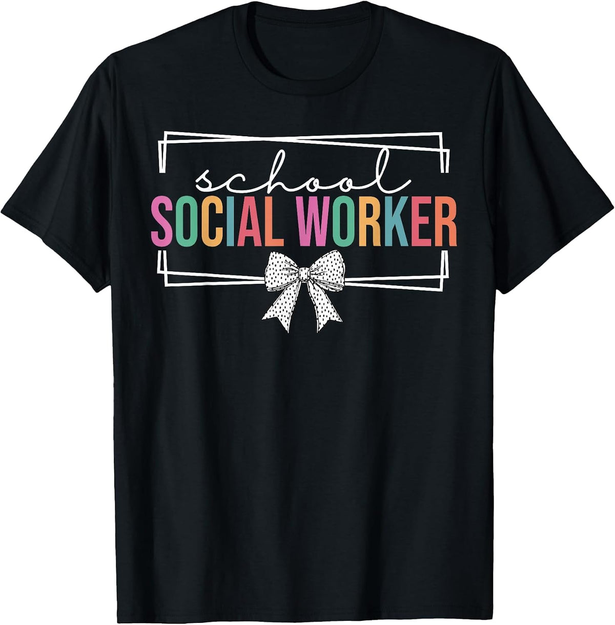 Retro School Social Worker Coquette Bow Social Work Month T-Shirt - Black