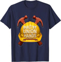 Built by Union Hands Labor Day Hard Hat Design T-Shirt - Navy Blue