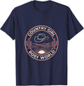 Country Girl Rosy World Pink Cowgirl Design T-Shirt - Navy Blue