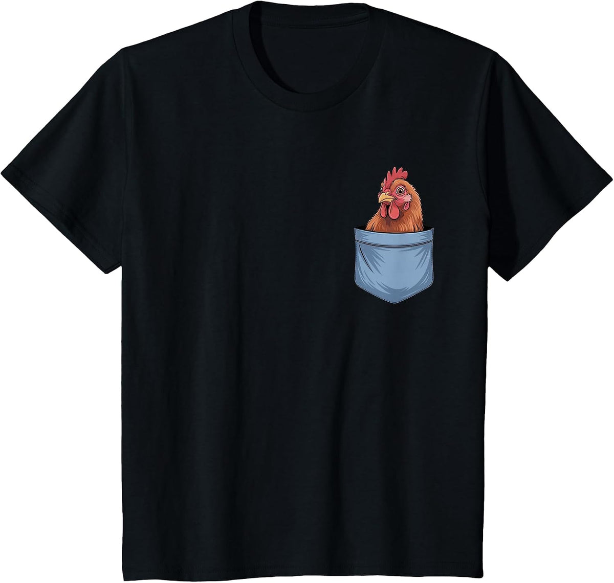 Cute Pocket Chicken Farm Animal Lovers T-Shirt - Black