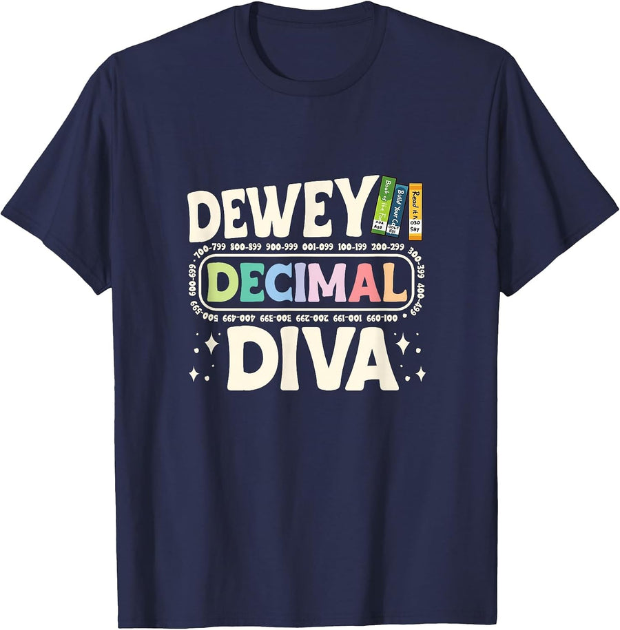 Library Assistant Librarian Assistant Dewey Decimal Diva T-Shirt - Navy Blue
