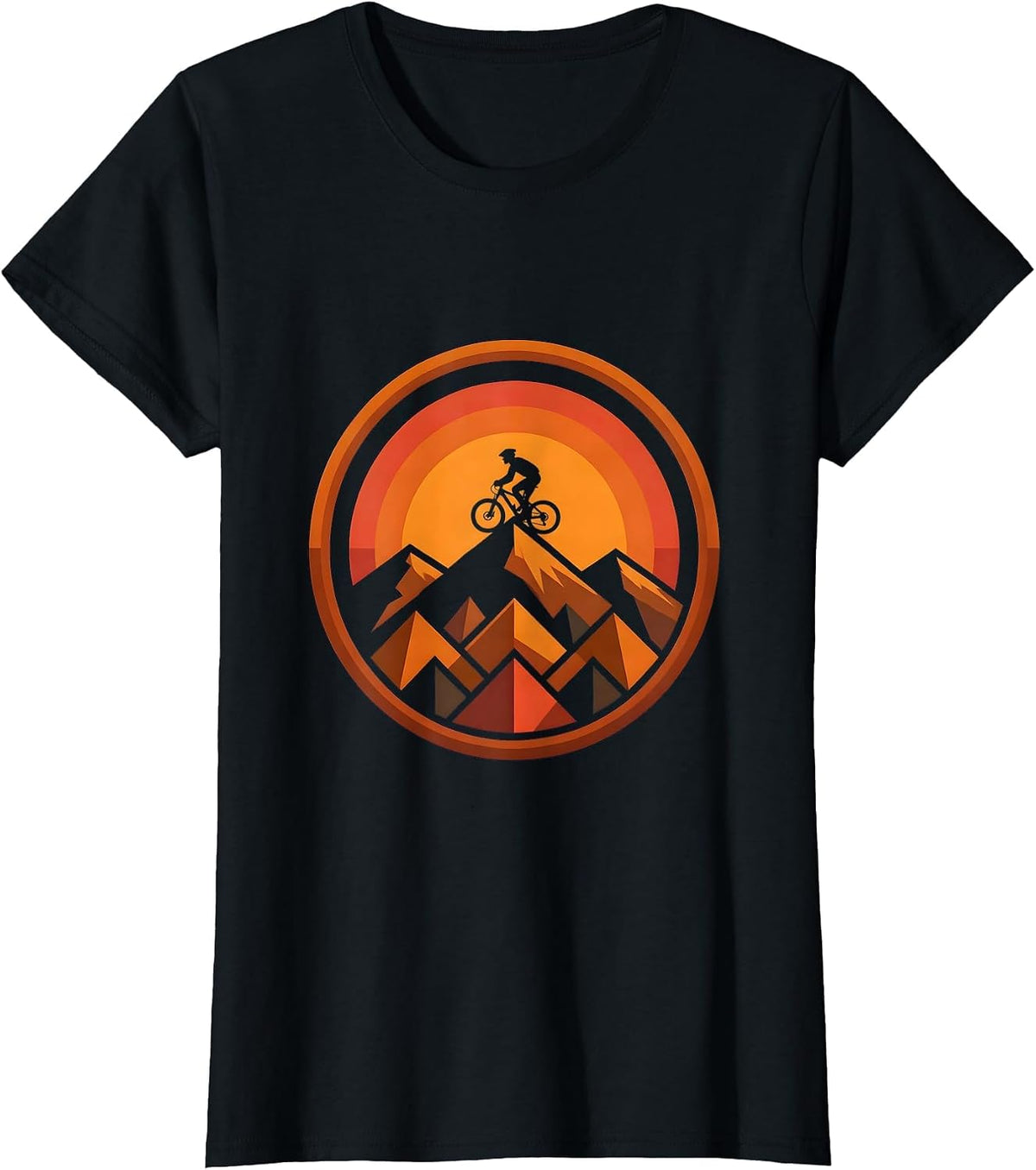 Women's Cyclist Silhouette Mountain Sunset Graphic T-Shirt - Black
