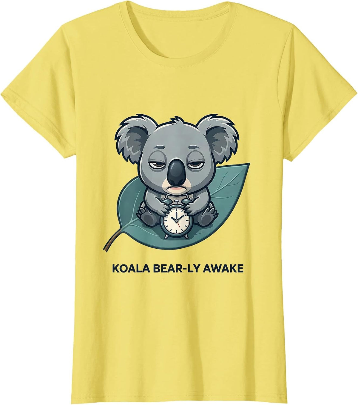 Women's Koala Bear-ly Awake Funny Koala Lover Cute Animal Humor T-Shirt - Lemon Yellow