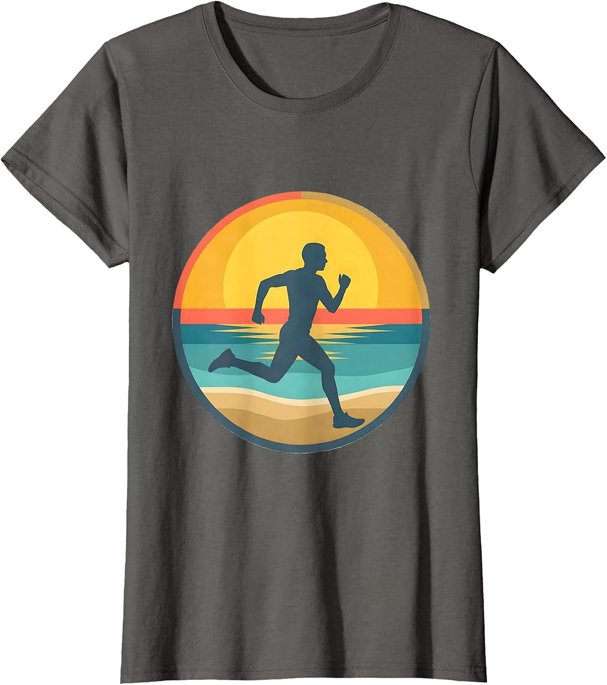 Women's Beach Runner Sunlit Stride Athleisure Design T-Shirt - Asphalt Grey