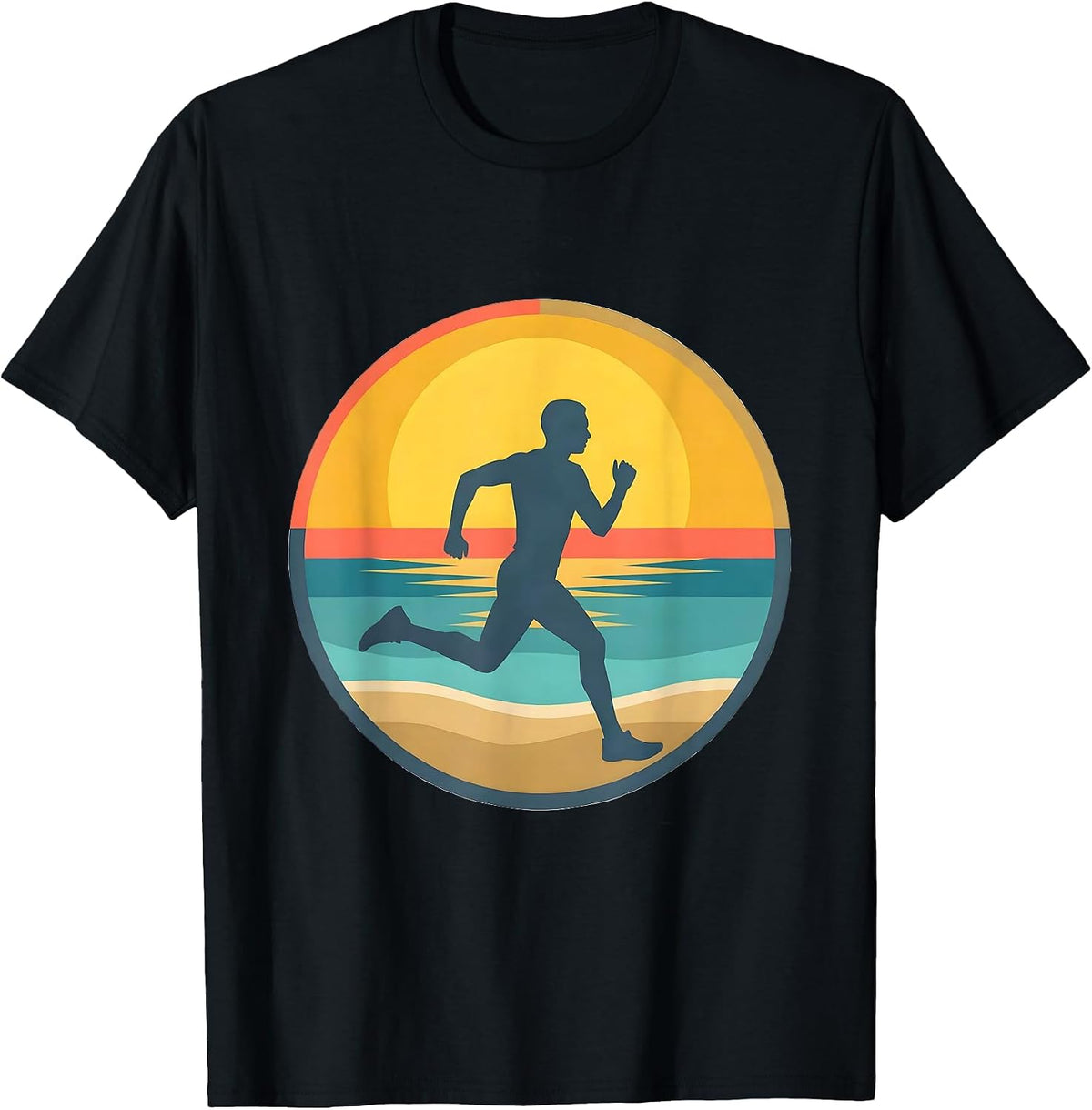 Men's Beach Runner Sunlit Stride Athleisure Design T-Shirt - Black