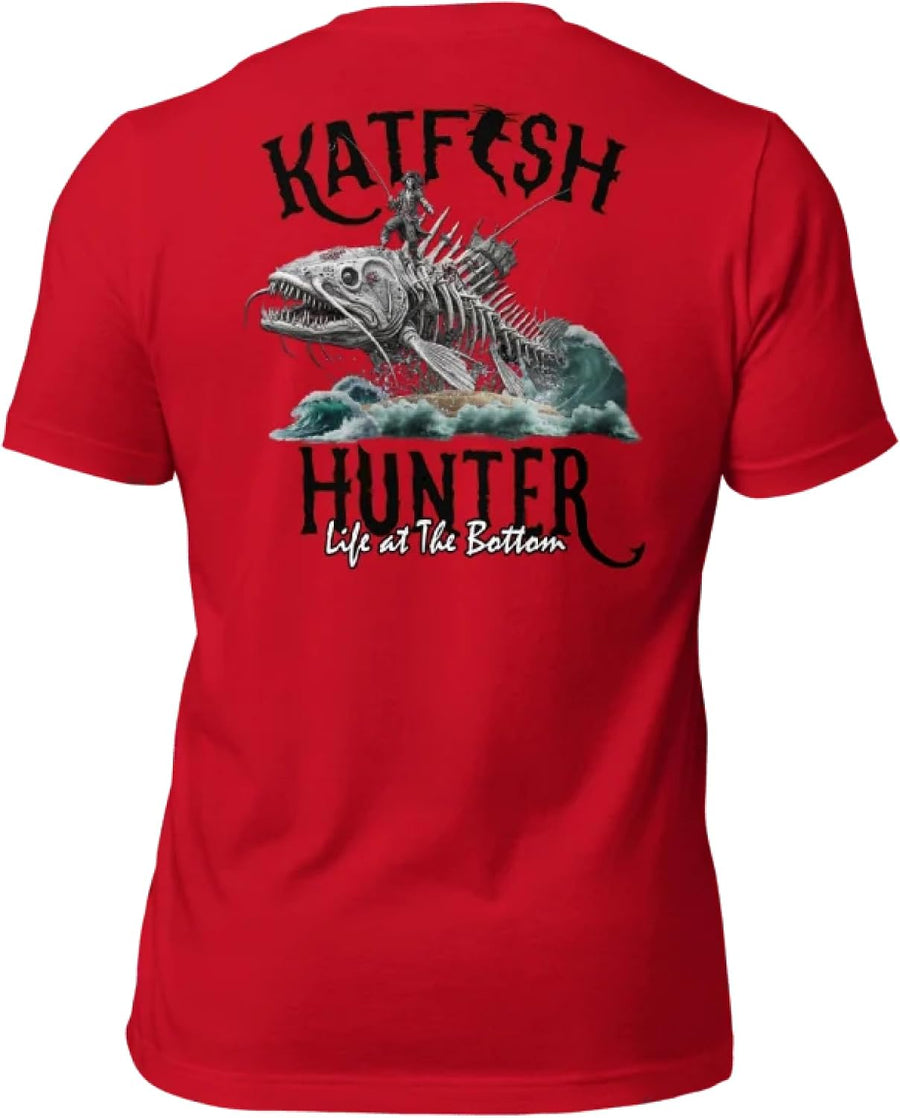 KATFISH Hunter Catfish Fishing T Shirt for Men, Dad Gift Graphic Tee - Red