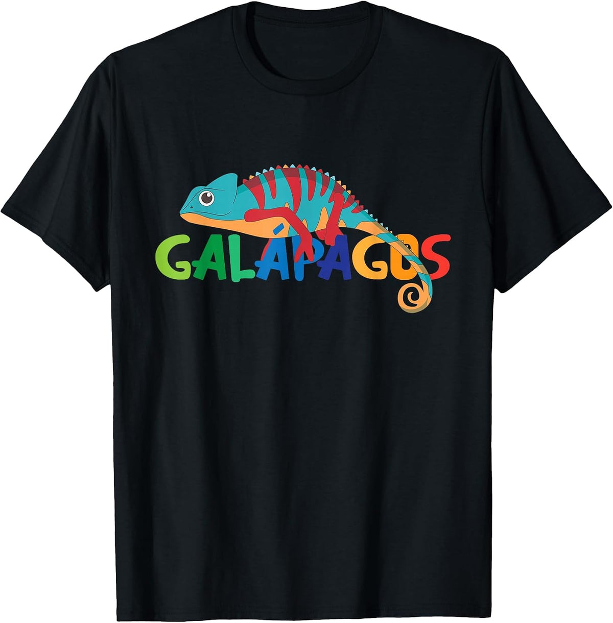 Galapagos Islands Summer Colorful Chameleon Exotic Animal T-Shirt - Black