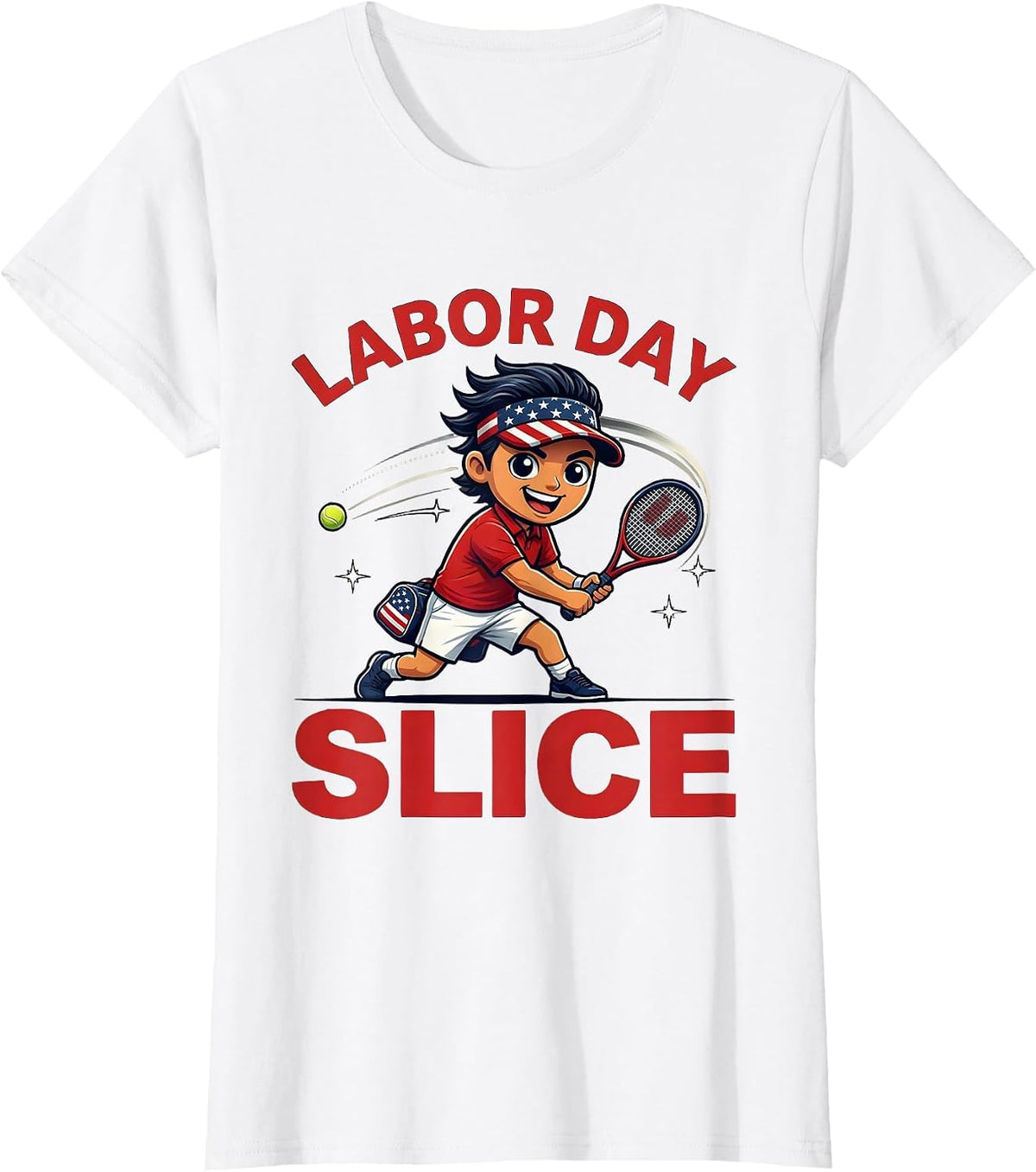 Women's Labor Day Slice Funny Tennis Player Patriotic Holiday T-Shirt - White