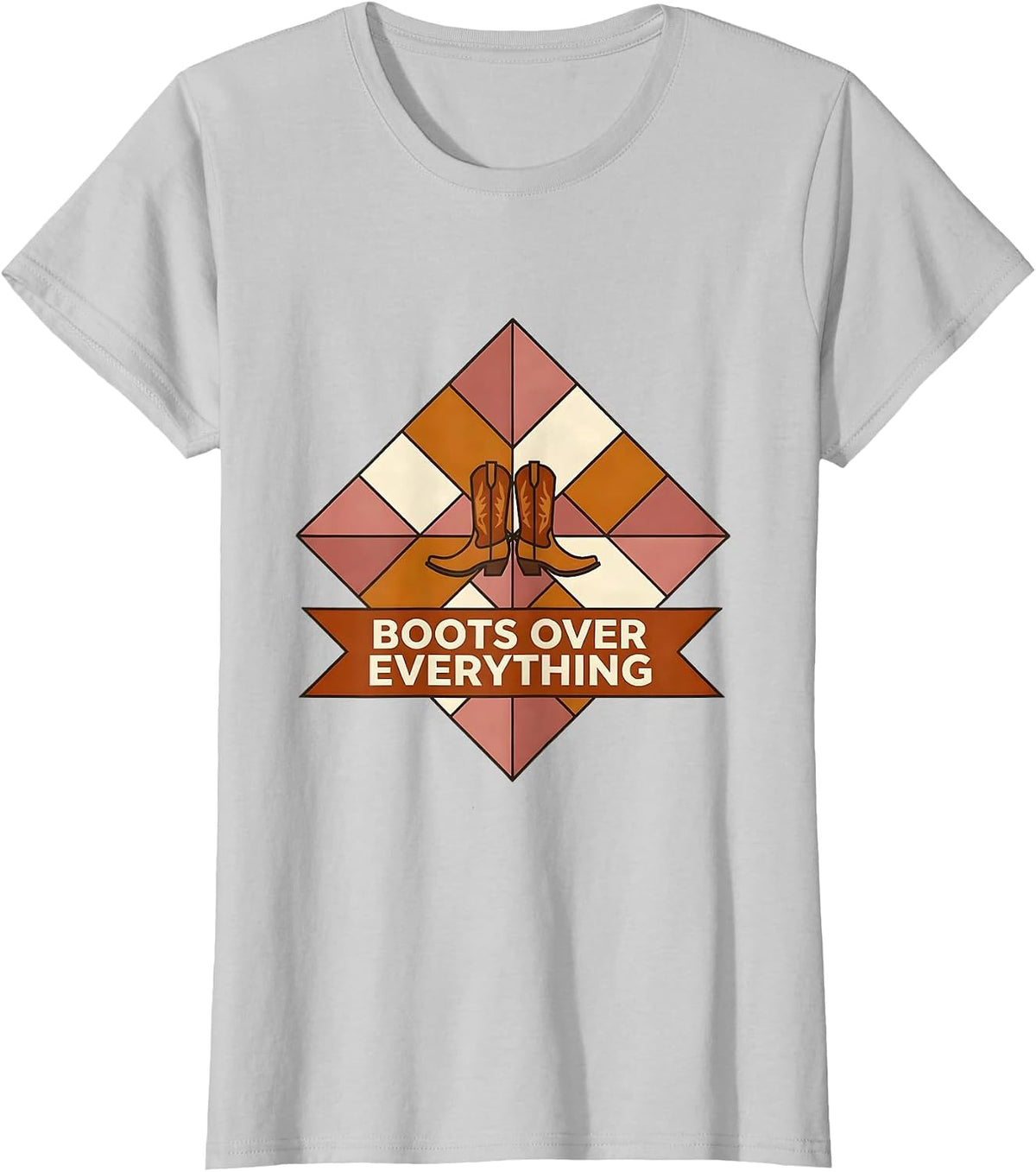 Boots Over Everything Cowgirl Graphic Design T-Shirt - Silver Grey