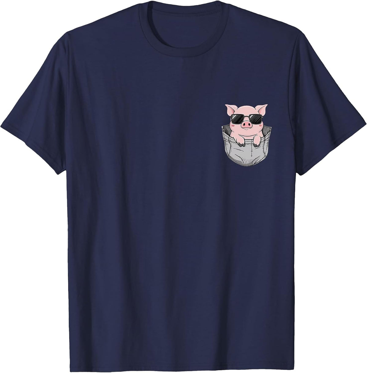 Pig in Pocket T-Shirt - Navy Blue