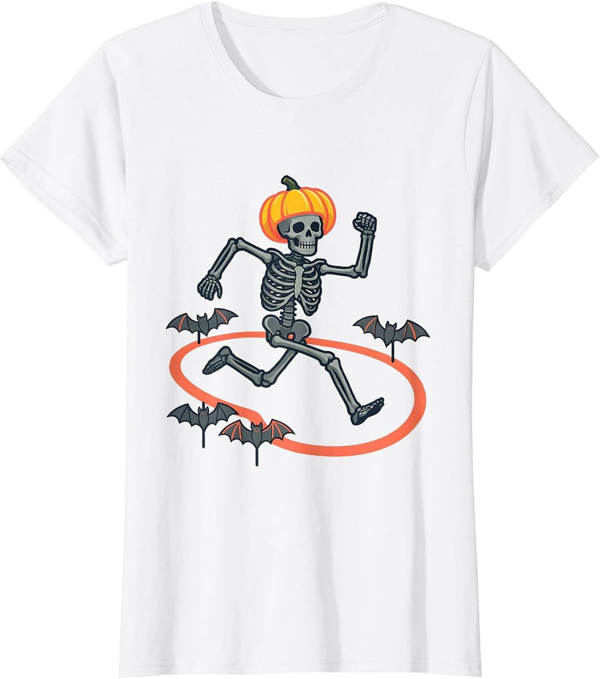 Cheerful Skeleton Runner Halloween 5K Fun Run T-Shirt - White