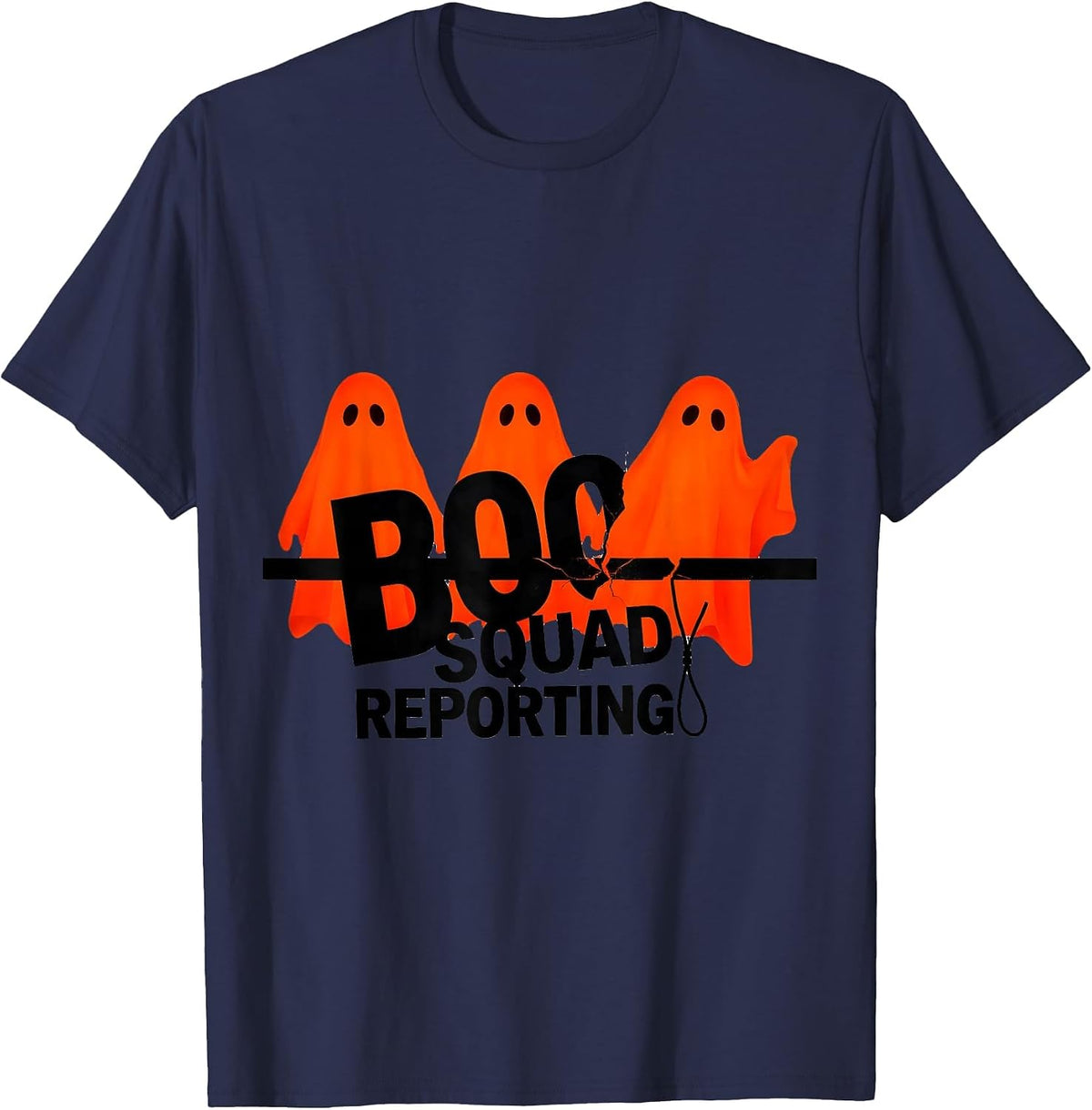Men's Boo Squad Reporting New Wave Typography Halloween Ghost Para T-Shirt - Navy Blue