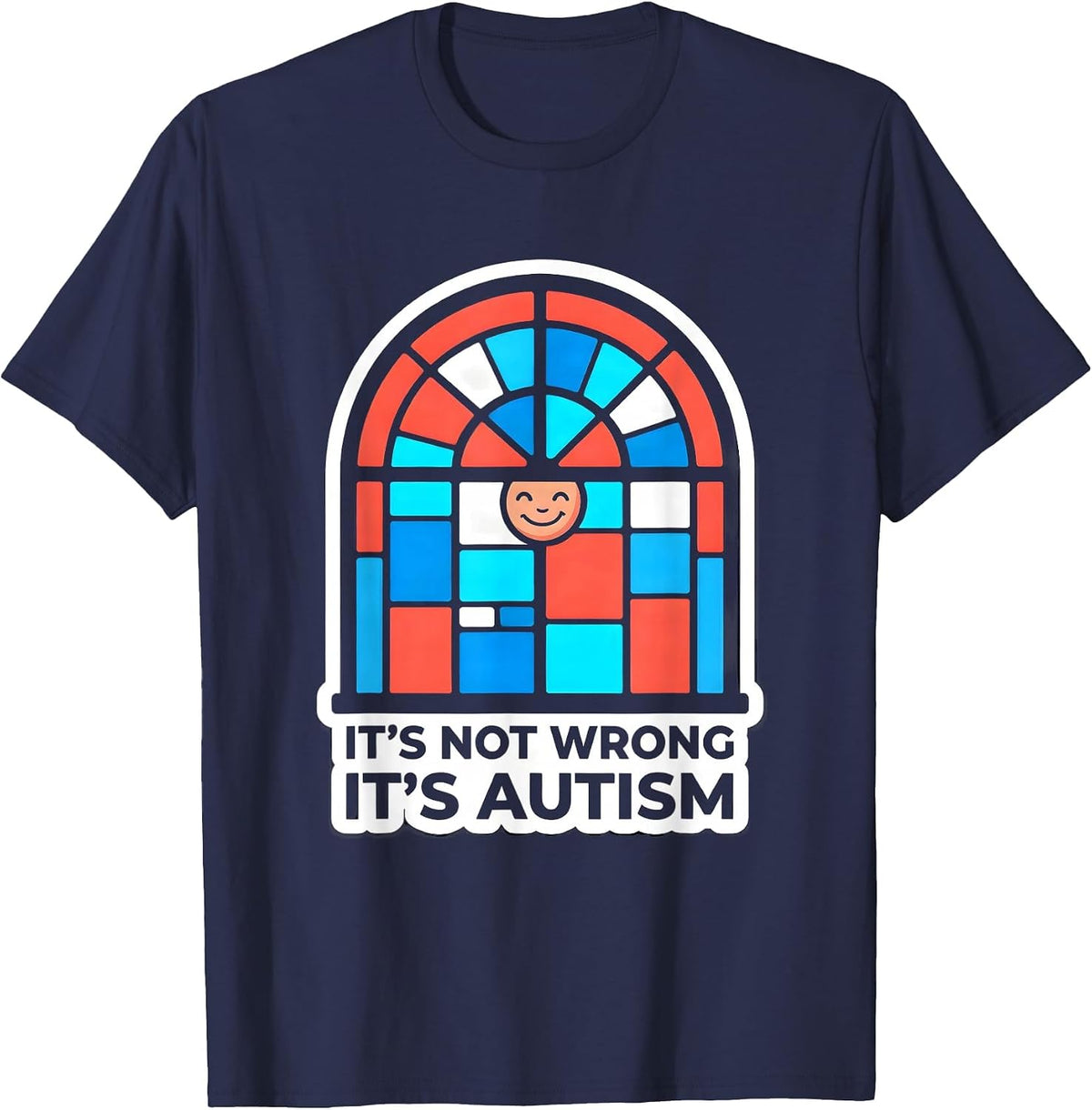 Men's It's Not Wrong It's Autism Sticker Style Neurodiversity T-Shirt - Navy Blue