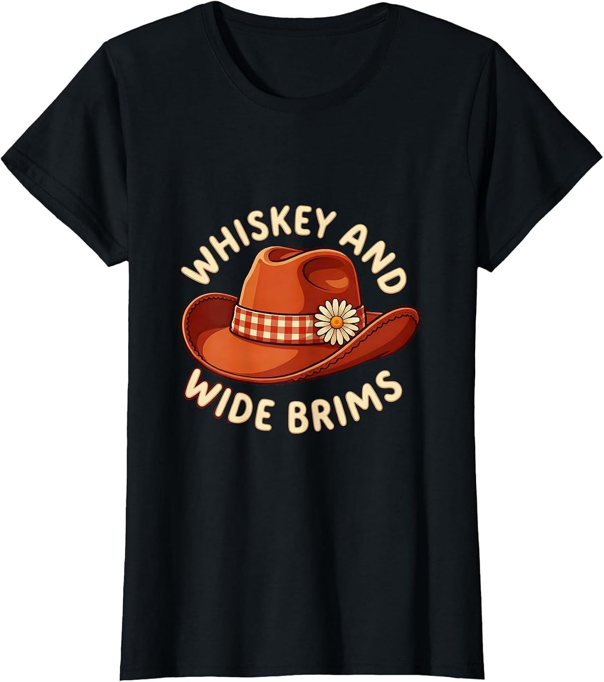 Whiskey and Wide Brims Cowgirl Design T-Shirt - Black