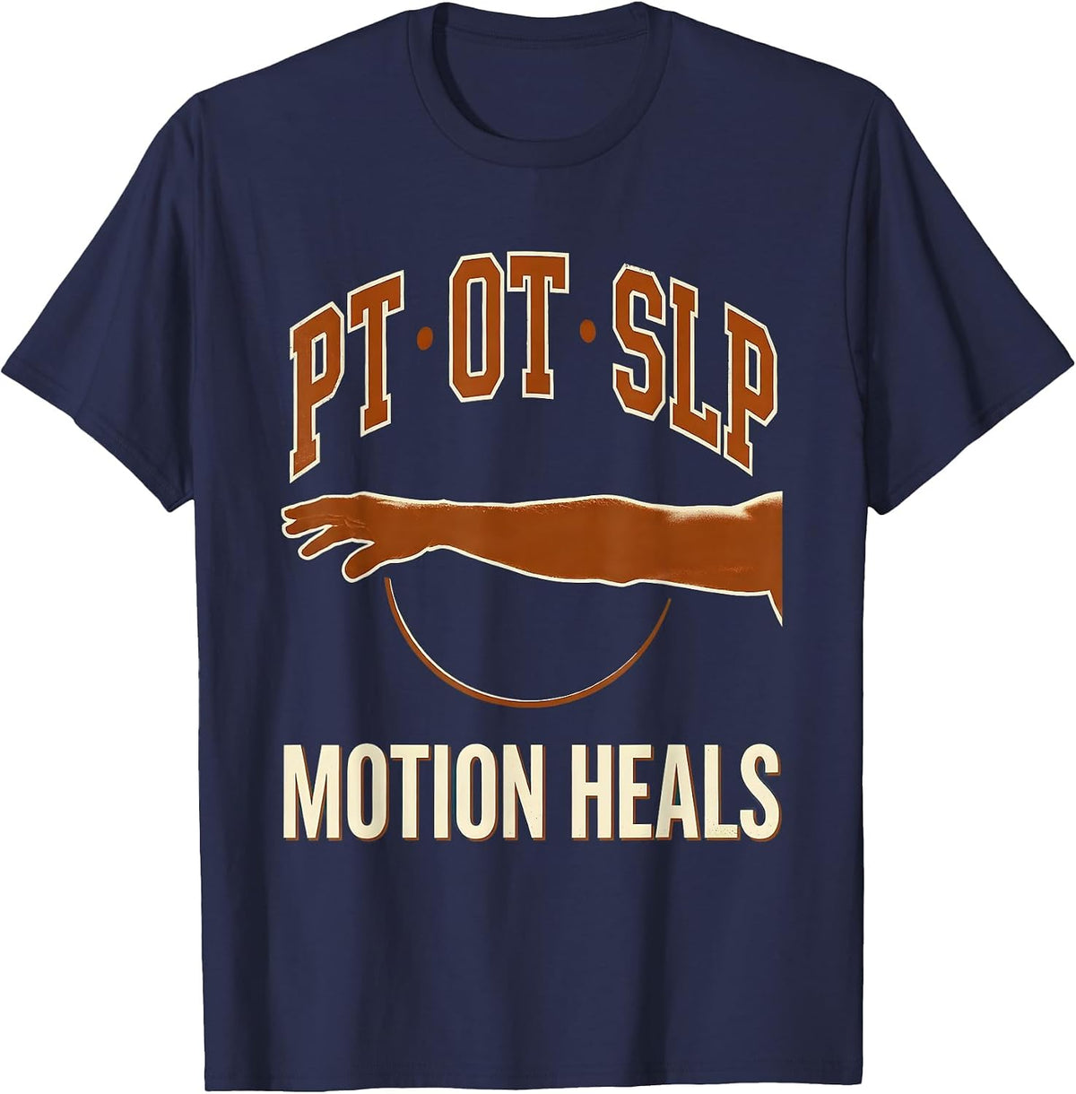 PT OT SLP Motion Heals Retro Rehab Therapist Gift T-Shirt - Navy Blue